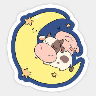 Crescent Moon Cow and Pig Sticker